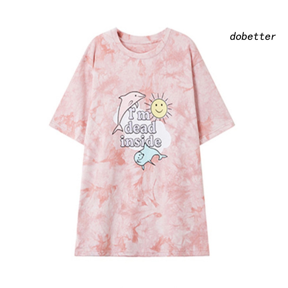 Áo Thun Nữ Ngắn Tay Cổ Tròn Form Rộng Nhuộm Màu Thời Trang