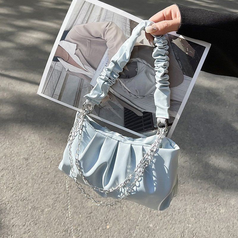 Túi Xách Đeo Vai Hình Đám Mây Xếp Ly Phối Dây Xích Thời Trang Nữ Sành Điệu
