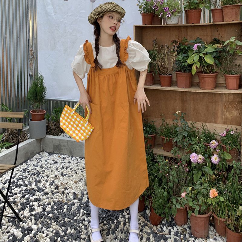 Set babydoll Đầm Yếm Lửng Hai Dây Dáng Rộng Phong Cách Preppy Dễ Thương Thời Trang Mùa Hè Dành Cho Nữ Sinh