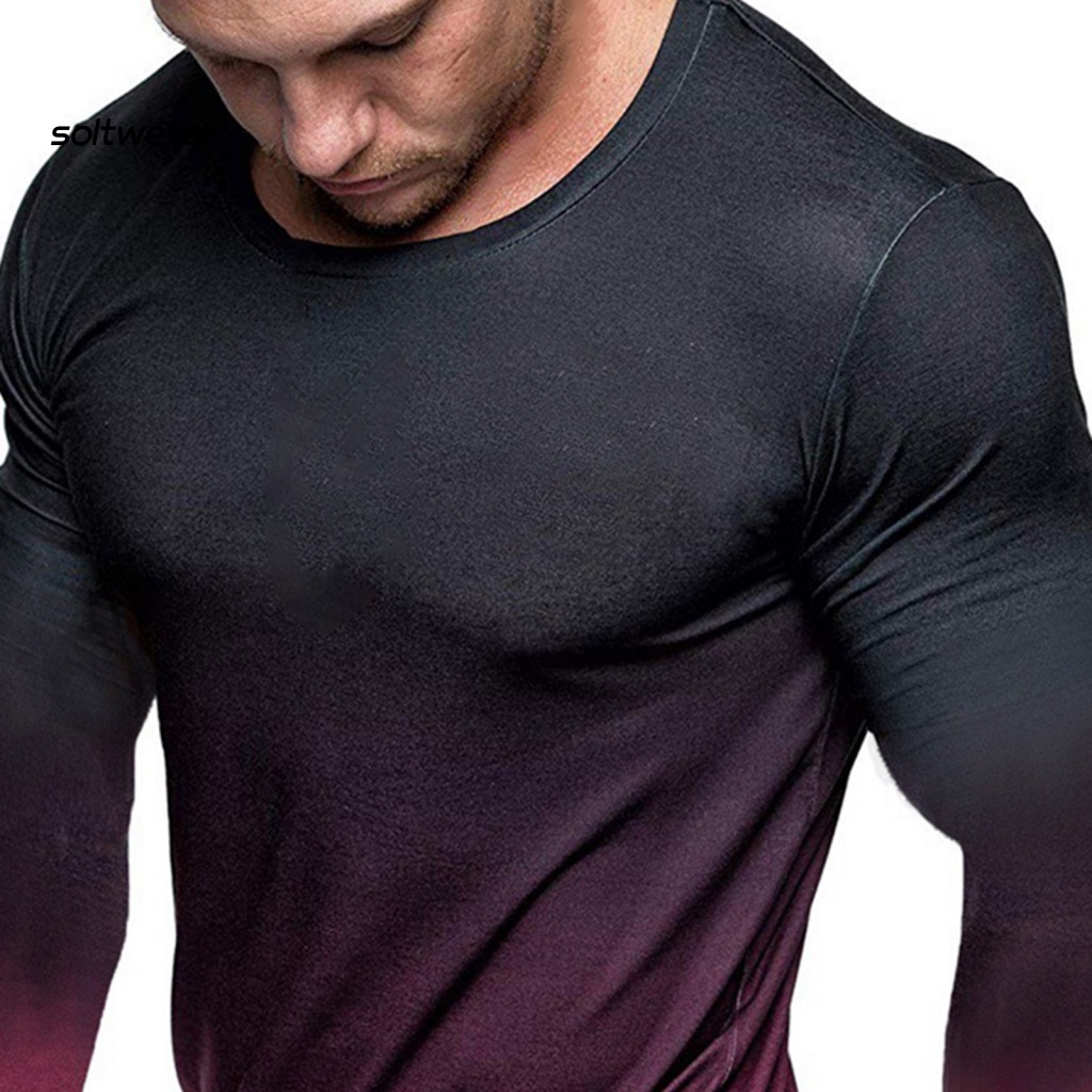 Áo Thun Tay Dài Cổ Tròn Màu Sắc Gradient Thoáng Khí Thời Trang Xuân Thu Cho Nam