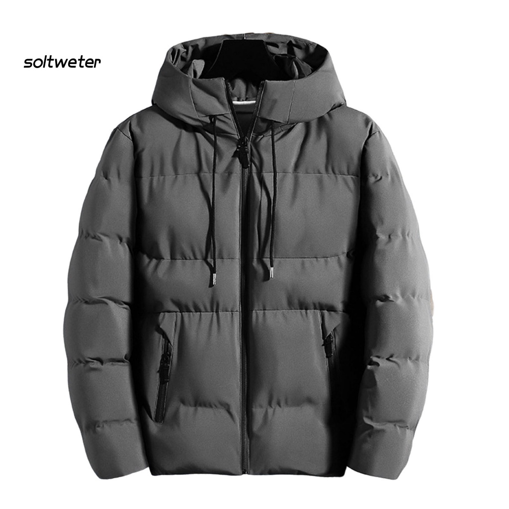 Áo Khoác Phao Cotton Tay Dài Màu Sắc Trơn Có Khóa Kéo Và Túi Phong Cách Đường Phố Hàn Quốc Cho Nam