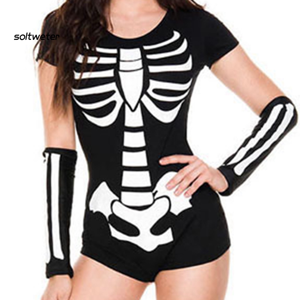 1 Bộ Áo Liền Quần Hóa Trang Halloween Hình Đầu Lâu Cho Nữ