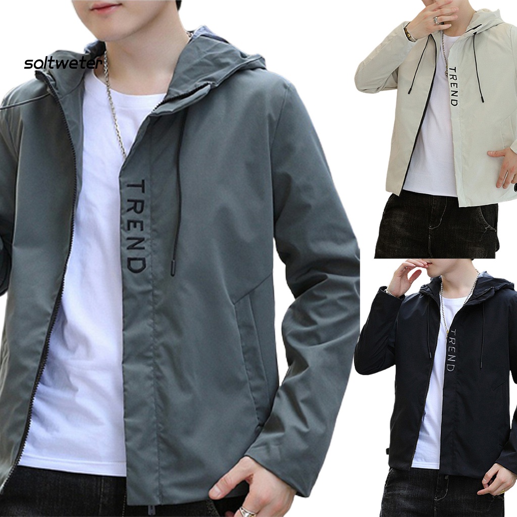 Áo Khoác Tay Dài Có Nón Và Dây Rút Thêu Chữ Phong Cách Đường Phố Thời Trang Xuân Thu Cho Nam