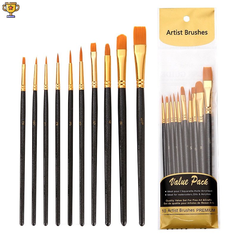 Set 10 Cọ Vẽ Màu Nước Chuyên Nghiệp Cán Gỗ