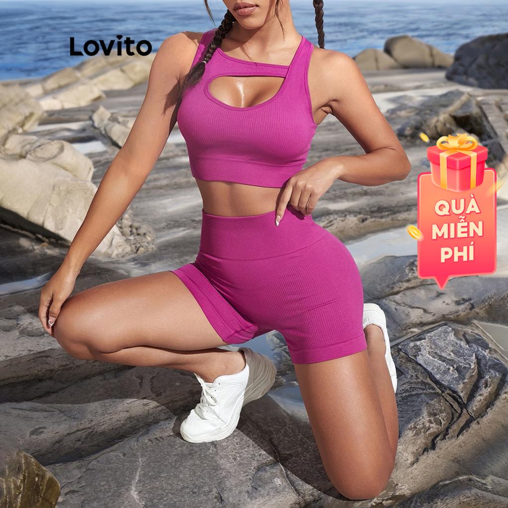 Lovito Bộ đồ thể thao eo cao tập yoga trơn đơn giản giảm béo dành cho nữ L48AD047 (Hoa vân anh)