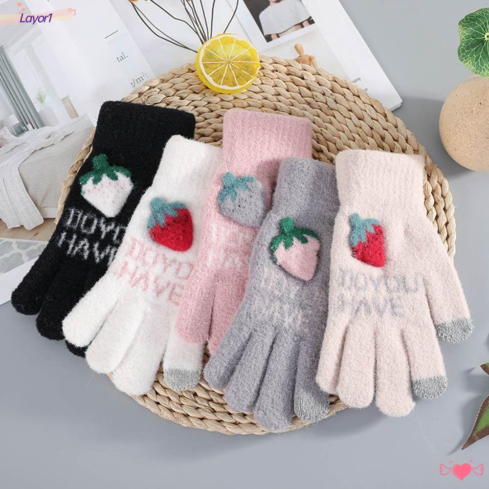 Găng Tay Len Thể Thao Giữ Ấm Họa Tiết Dâu Tây Dễ Thương LAYOR1