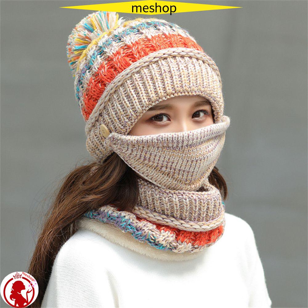 Set Mũ beanie Và Khăn Choàng Cổ Phối Bóng Lông Thời Trang Mùa Đông Ấm Áp Cho Nữ