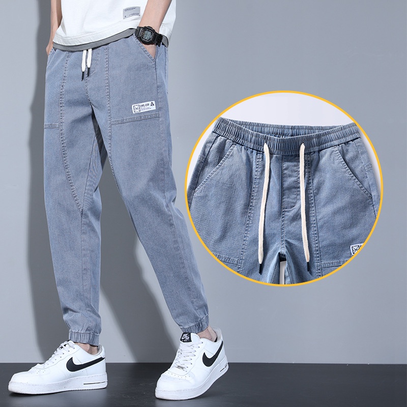 Quần Jean Jogger Nam Co Giãn Quần Ống Suông Dài Tới Mắt Cá Chân Dáng Rộng Phong Cách Thời Trang Mới Quần Bò Nam Cạp Chun Hàn Quốc