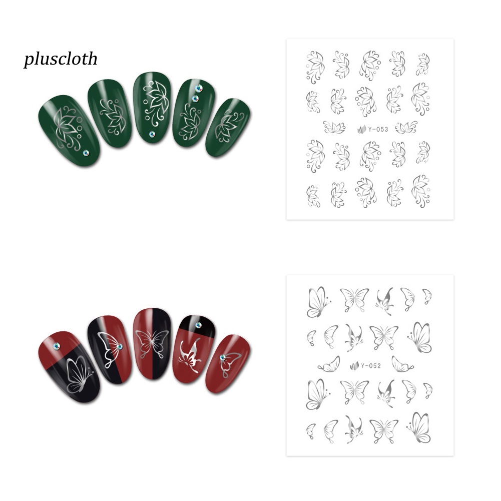 Set 30 Tấm Nhãn Dán Móng Nghệ Thuật Họa Tiết Bướm / Mèo / Nhện Màu Vàng / Bạc