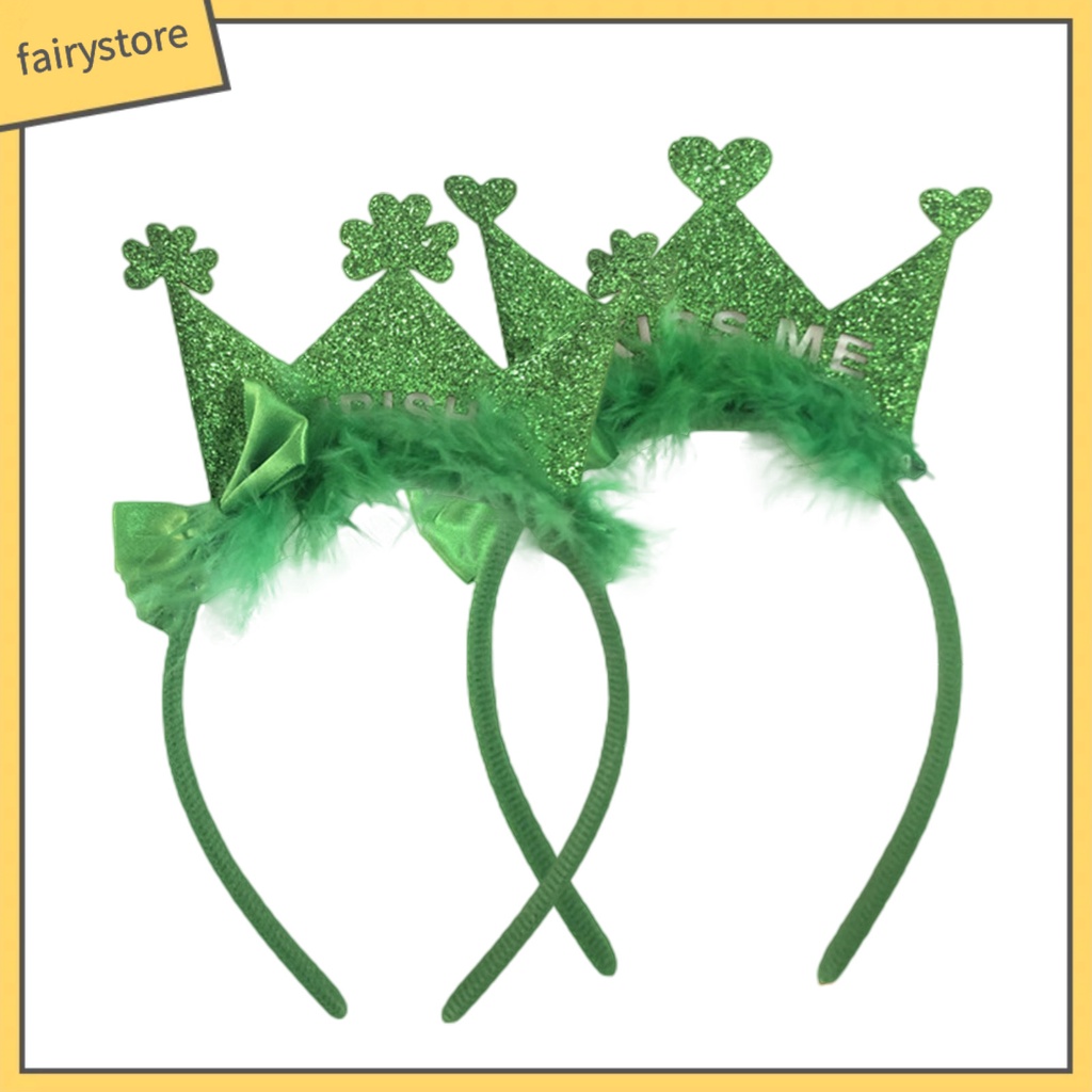 [FRO] Băng Đô Đính Kim Sa Lấp Lánh Hình Vương Miện Xanh Lá Tạo Không Khí Hóa Trang Ngày Quốc Gia Ireland Dễ Thương
