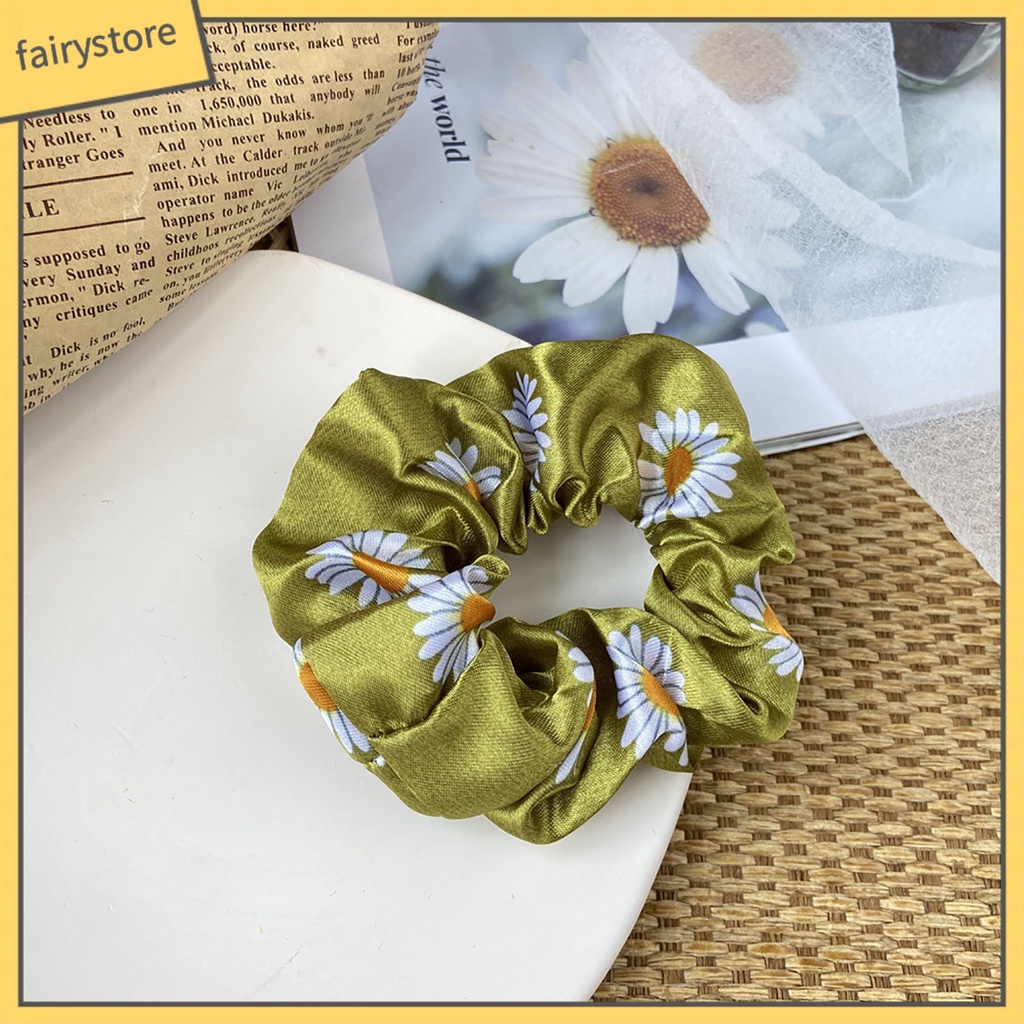 Dây Buộc Tóc Vải Satin Co Giãn In Họa Tiết Hoa Ngọt Ngào