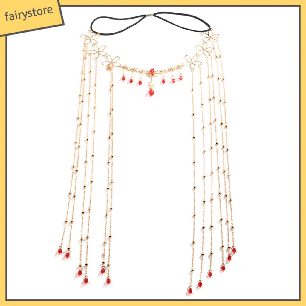 Chuỗi Dây Đeo Trán Co Giãn Họa Tiết Hoa Đính Đá Hình Giọt Nước Lấp Lánh Phong Cách Trung Hoa Cổ Điển