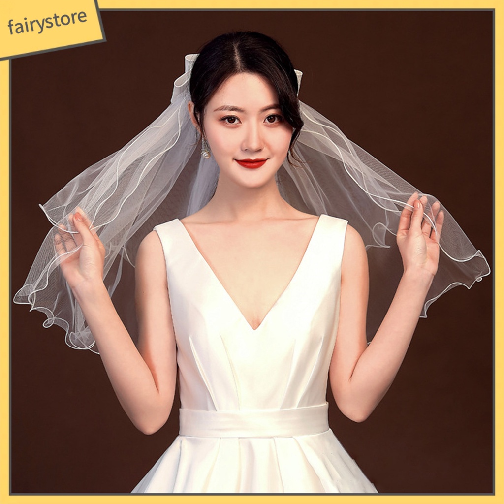 [FRO] Mạng Che Mặt Màu Trắng Dáng Dài Hai Lớp Tạo Kiểu Tóc Đẹp Thu Hút Thanh Lịch Cho Cô Dâu