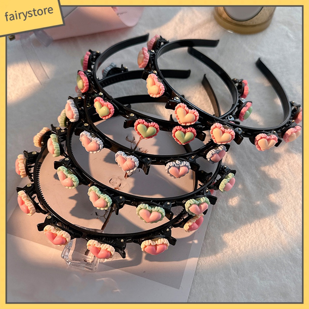 Băng đô cài tóc rửa mặt Co Giãn Chống Trượt Màu Sắc Tương Phản Trang Trí Trái Tim Cho Nữ