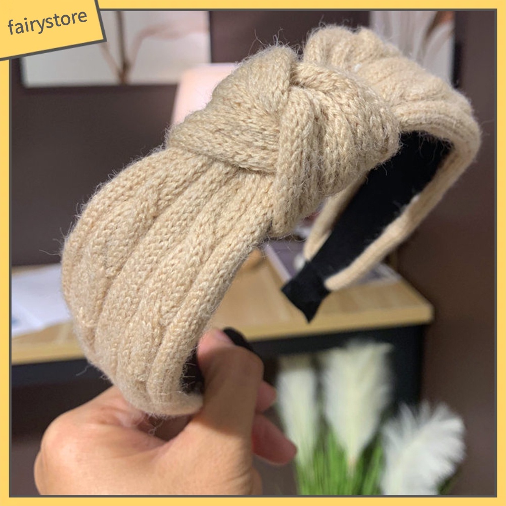 Băng Đô Cài Tóc Dệt Kim Thắt Nút Màu Trơn Thời Trang Thu Đông Cho Nữ