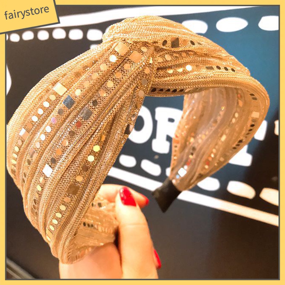 Băng Đô Cài Tóc Bản To Đính Sequin Lấp Lánh Phong Cách Vintage Cho Nữ