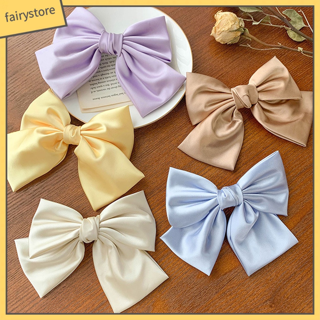 Kẹp Tóc Nơ Satin Trơn Mịn Trang Trí Xinh Xắn Cho Nữ