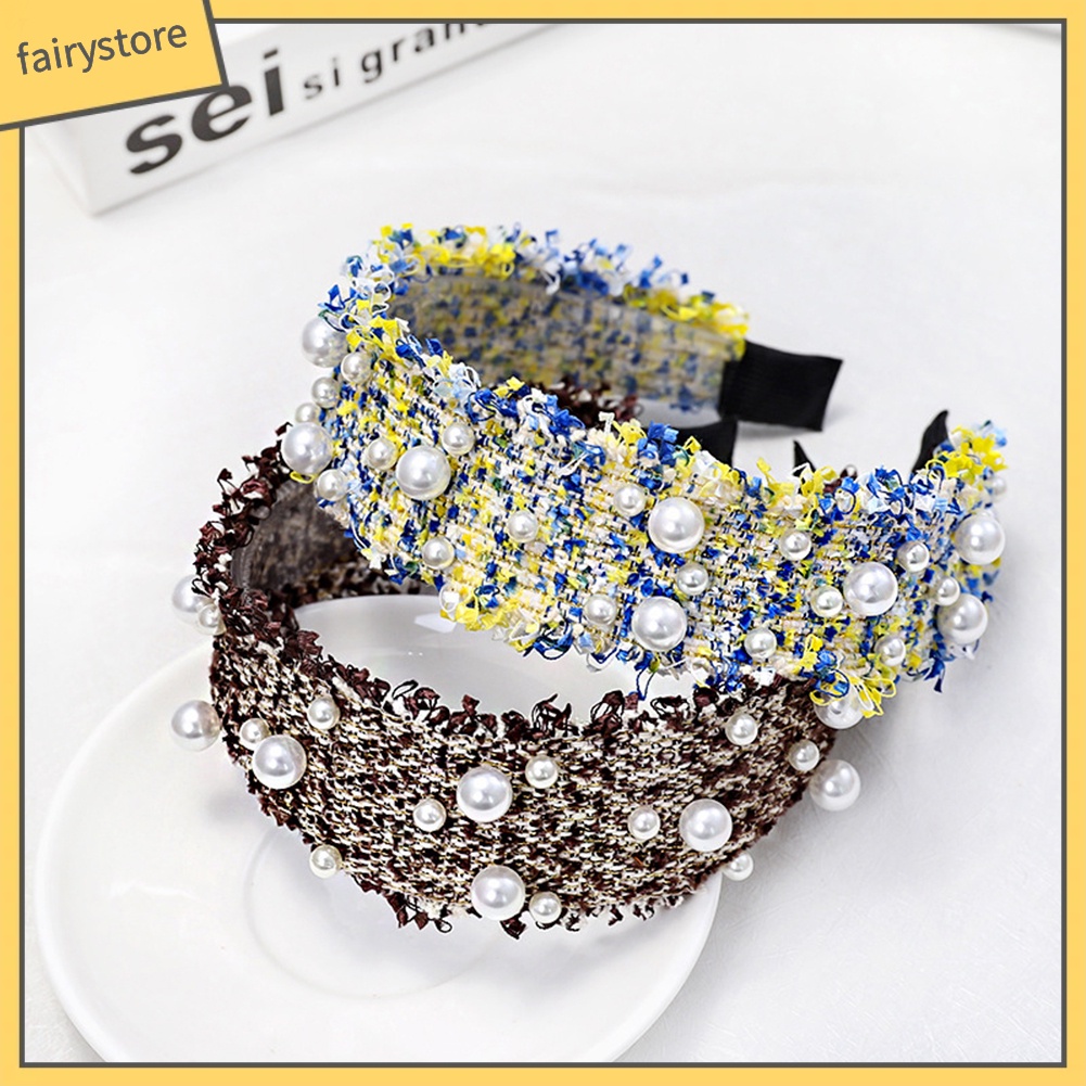 Băng Đô Dệt Kim Đính Ngọc Trai Nhân Tạo Phong Cách Hàn Quốc Cho Nữ