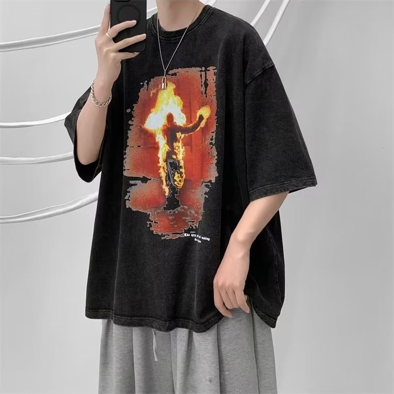 Áo Thun Ngắn Tay Thời Trang Mùa Hè Phong Cách Retro Mỹ Giản Dị Dành Cho Nam