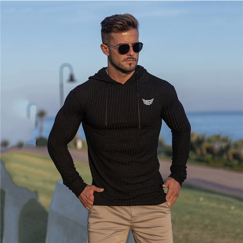 Áo Hoodie Dệt Kim Mỏng Thoáng Khí Nhanh Khô Tay Dài Kẻ Sọc Thời Trang Mùa Thu Cho Nam