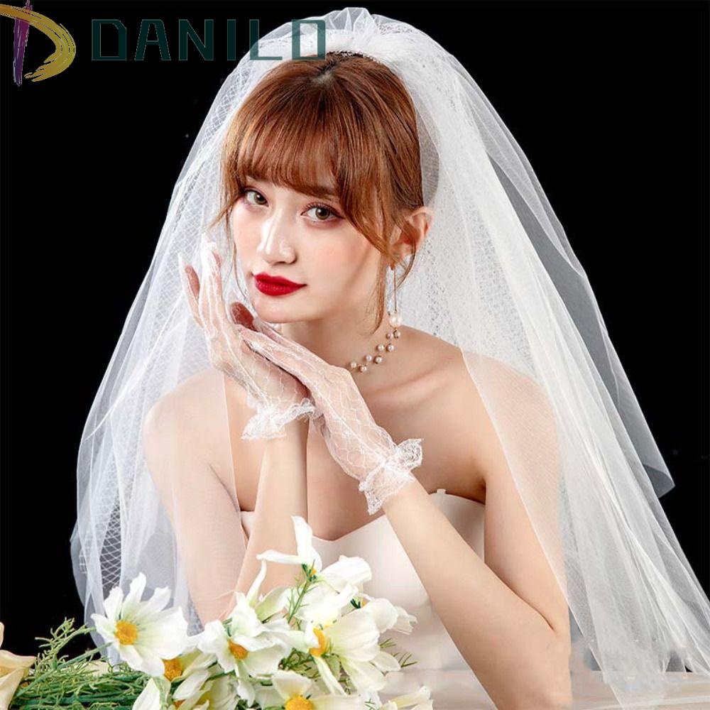 Găng Tay Lưới Mỏng Co Giãn Dáng Ngắn Phong Cách Retro Cho Cô Dâu