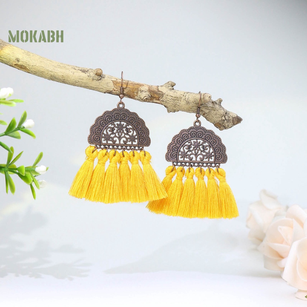 1 Cặp Bông Tai Hợp Kim Dạng Cánh Quạt Tua Rua Phong Cách Bohemia