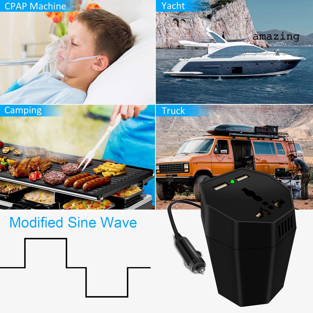 Bộ Chuyển Đổi Nguồn Điện AC USB Kép Thông Dụng Cho Xe Hơi DC 12V Sang 110V AC / Máy Tính Bảng