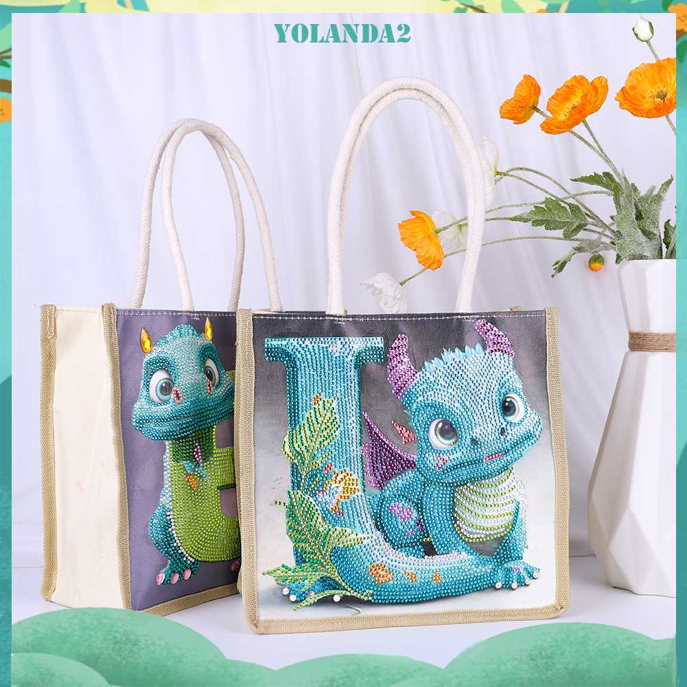Túi Tote Đựng Tranh Đính Đá 5D Tự Làm Hình Khủng Long Cho Nữ