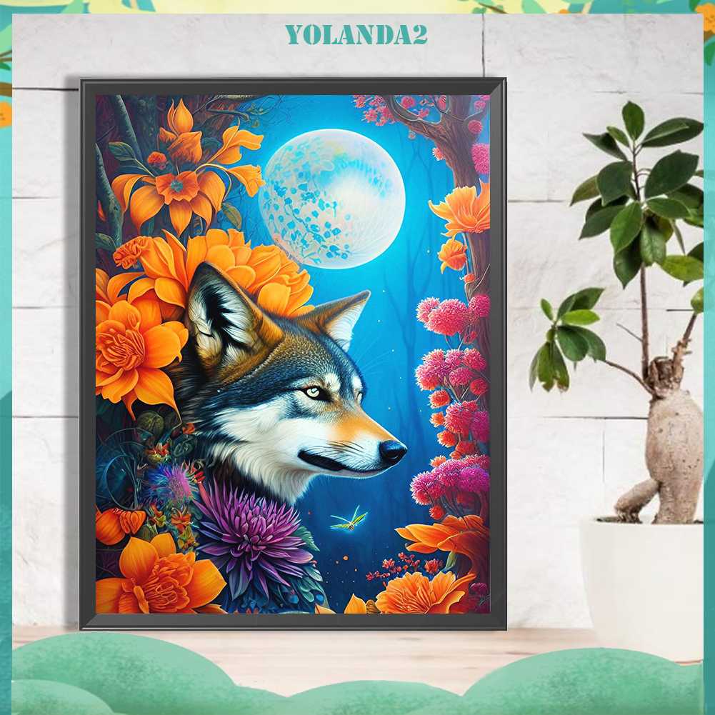 Tranh Đính Đá Kim Cương Toàn Bộ 5D DIY Hình Vẽ Sói Trang Trí Nhà Cửa
