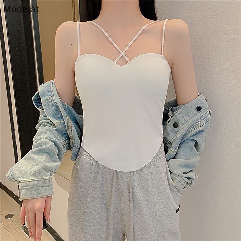 Mfc Áo Hai Dây Mùa Hè Có Mút Đệm Ngực Màu Trơn Gợi Cảm Cho Nữ