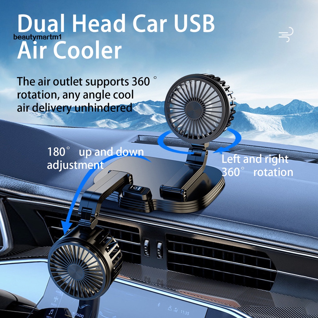 Quạt USB Hai Đầu Xoay 360 Độ BMM1 Có Thể Điều Chỉnh Cho Xe Hơi