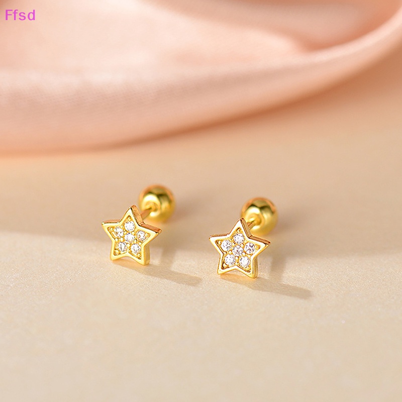 1 Đôi Bông Tai Bạc S925 Hình Ngôi Sao Năm Cánh Dạng Xoắn Ốc Dành Cho Nữ