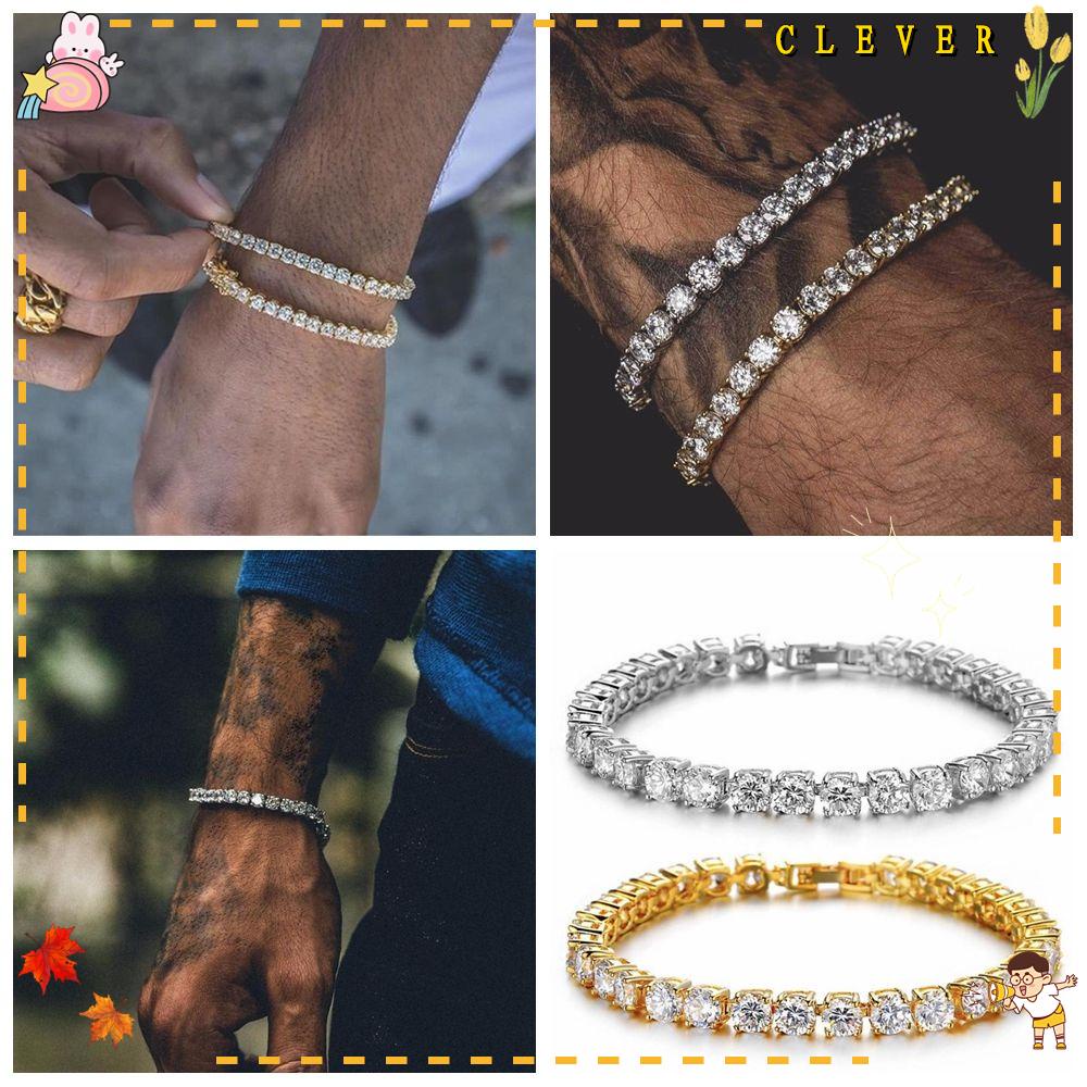 Vòng Đeo Tay Bản Rộng 5mm Kiểu Hip-Hop Lấp Lánh Sang Trọng