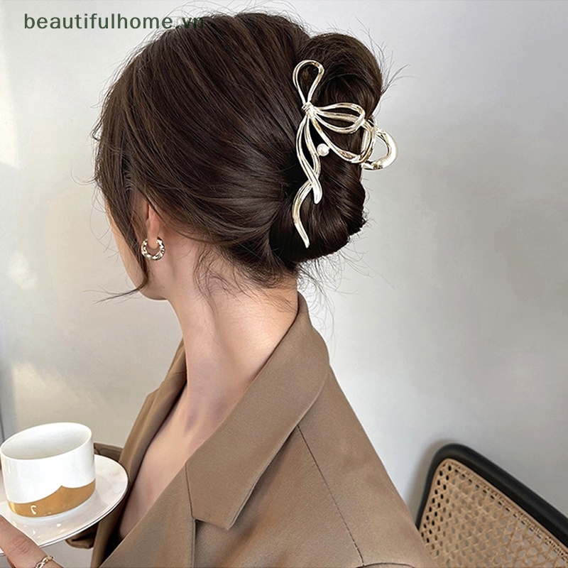 Kẹp Tóc Hình Cá Mập Bằng Kim Loại Đính Ngọc Trai Cho Nữ