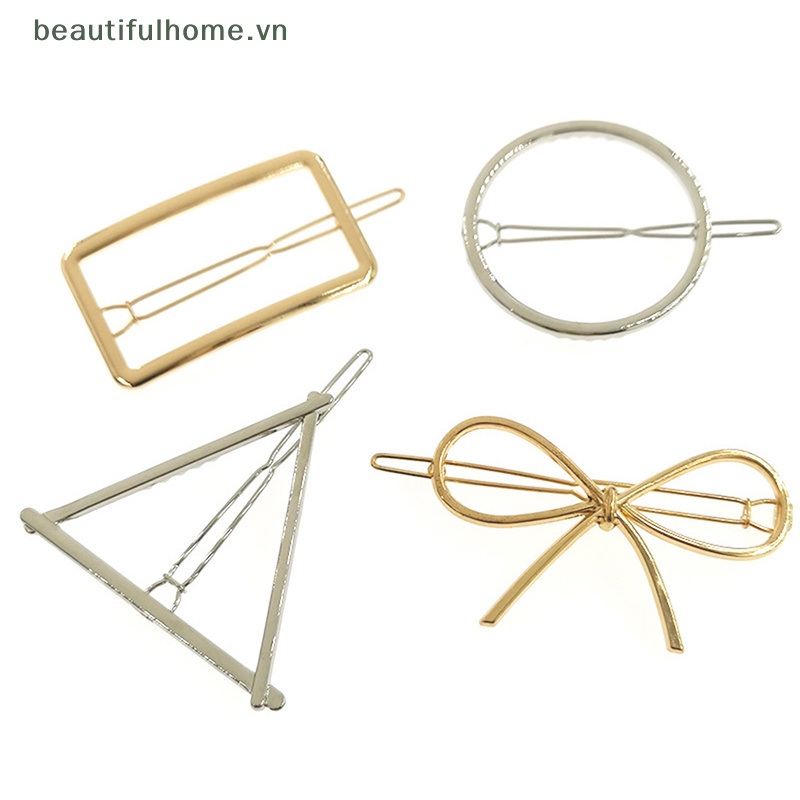 Set 2 Kẹp Tóc Kim Loại Hình Tam Giác / Tròn / Ngôi Sao Thanh Lịch Ngọt Ngào Cho Nữ