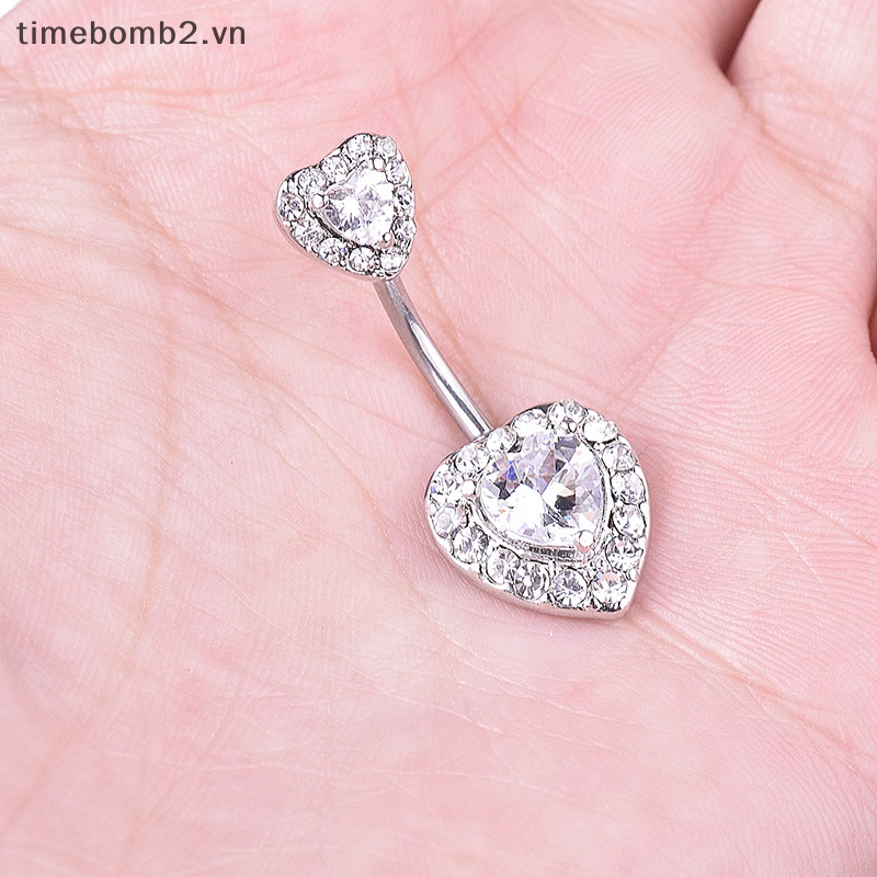 {Timebomb} Khuyên Rốn Dạng Thanh Tạ Hình Trái Tim Pha Lê