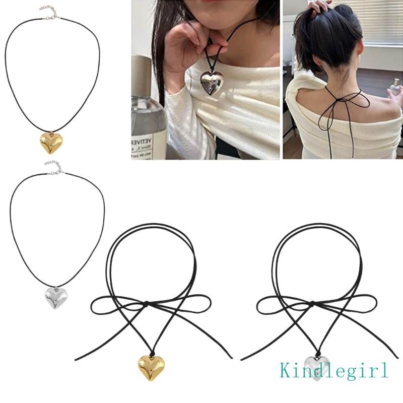 Vòng Cổ Choker Mặt Trái Tim Lớn Thắt Dây Dễ Điều Chỉnh