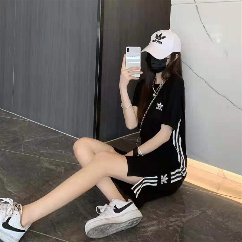 Đầm Maxi Cổ Tròn Thêu Logo Adidas Chất Liệu 100% Cotton Thời Trang Cho Nữ