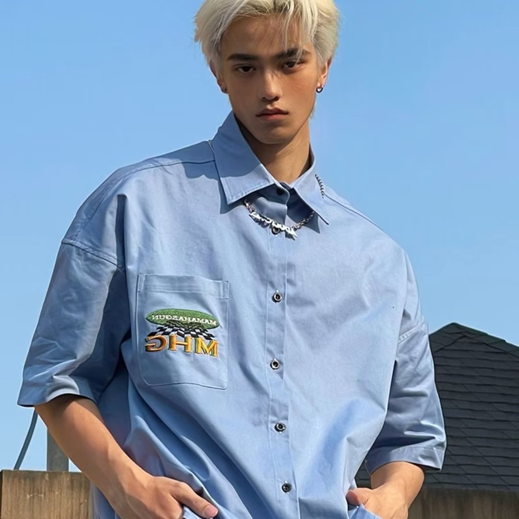 Áo Thun Tay Ngắn Dáng Rộng Ba Màu Sắc Retro Mỹ Mùa Hè