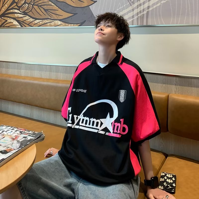 Áo Thun polo Tay Ngắn Màu Sắc Tương Phản Phong Cách Đường Phố Mỹ Thời Trang Mùa Hè Cho Nam