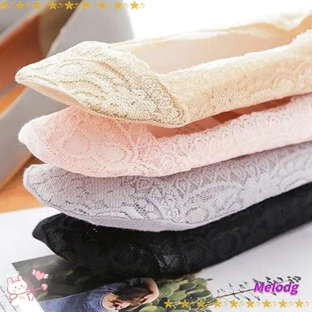 MELODG Vớ Thuyền Chất Liệu Silicone Gel Cotton Mỏng Cổ Thấp Phối Ren Thời Trang