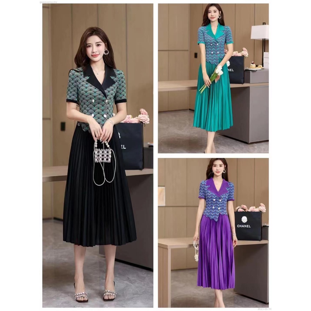 Đầm Cổ Vest Xếp Ly Họa Tiết Kẻ Sọc Đính Đá Thời Trang Mùa Hè Mới 2023-2023 - 06-14