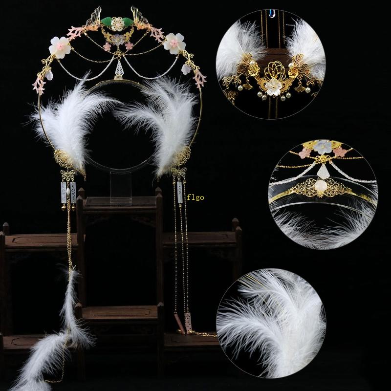 Băng Đô Cài Tóc Hình Vương Miện Hai Lớp Đính Lông Vũ Phong Cách Lolita