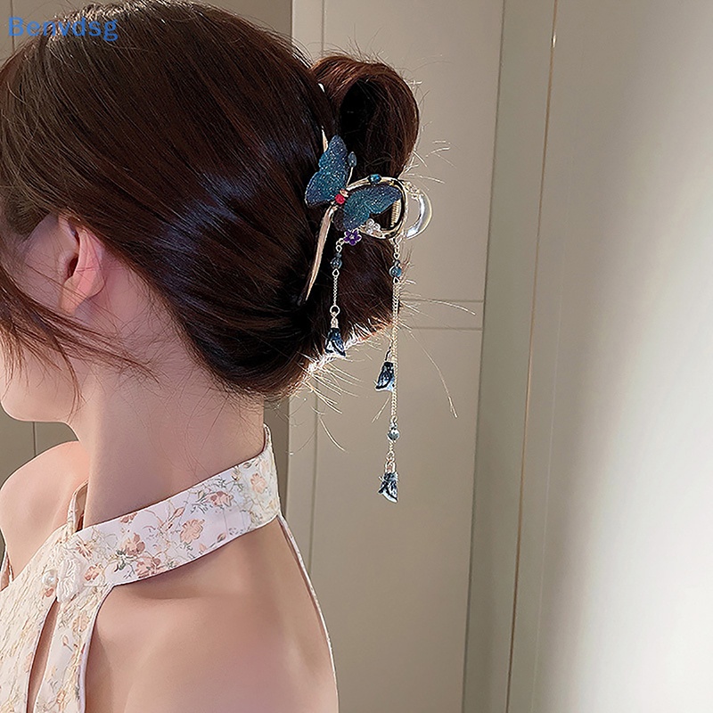 Kẹp Tóc Kim Loại Hình Bướm Đính Đá Pha Lê Phong Cách Hàn Quốc Cho Nữ