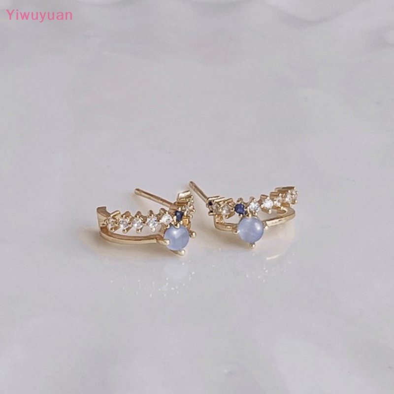 < Yiwuyuan > Khuyên Tai Đính Đá Mắt Mèo Zircon Ngọc Trai Thời Trang Hàn Quốc Ngọt Ngào Cho Nữ