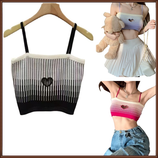 Áo Croptop Dệt Kim Hai Dây Ôm Dáng Màu Sắc Tương Phản Gợi Cảm Cho Nữ
