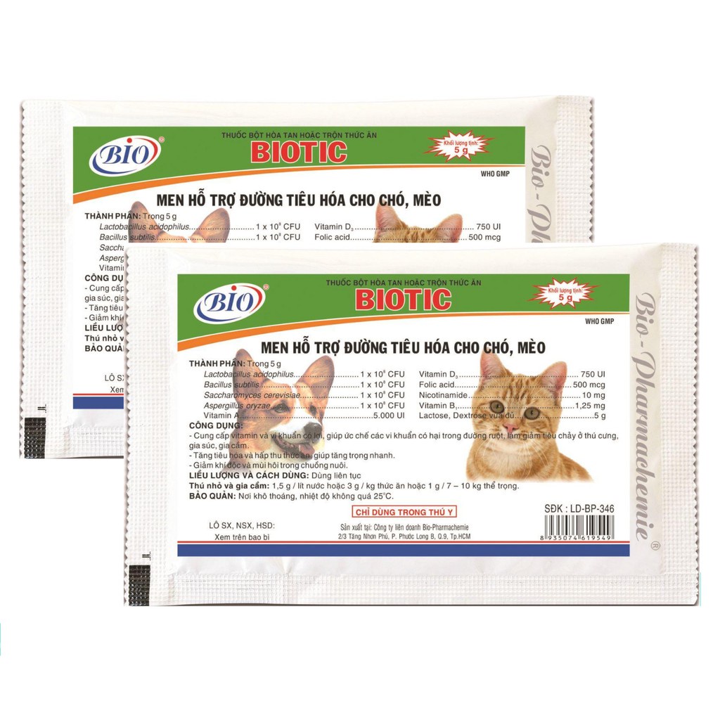 Men Hỗ Trợ Đường Tiêu Hóa Cho Chó mèo BIOTIC - Gói 5g
