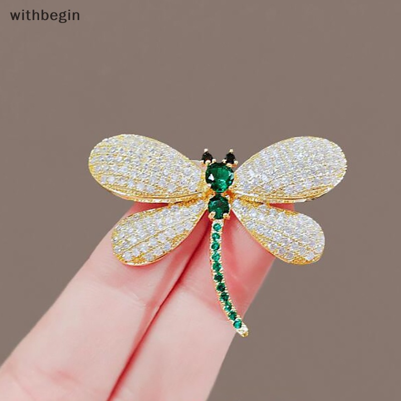Ghim Cài Áo Hình Chuồn Chuồn Đính Đá Pha Lê Xanh Lá Thời Trang Thanh Lịch Cho Nữ
