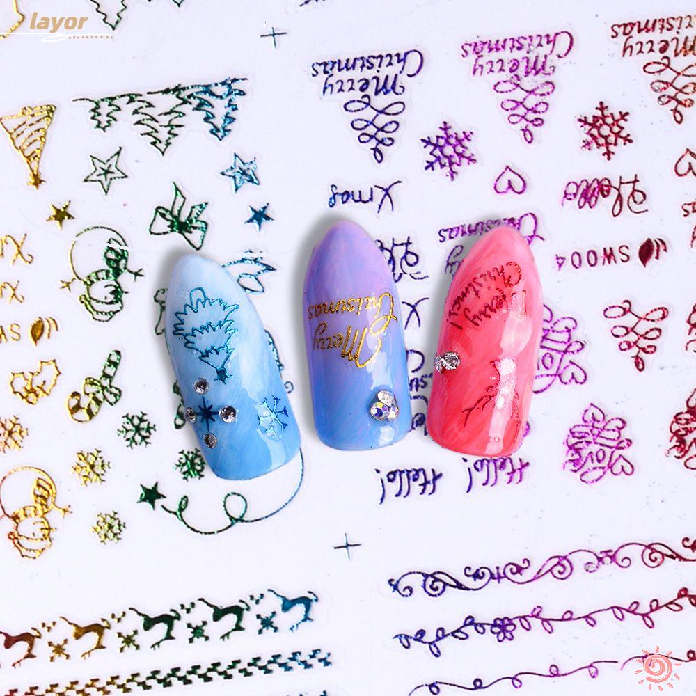 Set 12 Miếng Dán Trang Trí Móng Tay Họa Tiết Hoạt Hình 3D Mừng Năm Mới