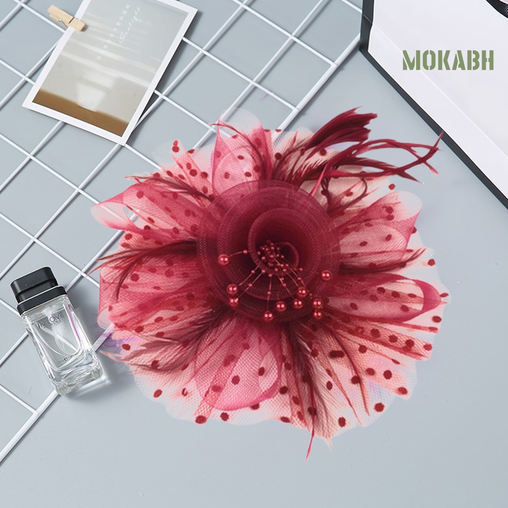 [Mokabh] Kẹp Tóc Trang Trí Hình Hoa / Chấm Bi / Mũ Lưới Bằng Kim Loại Đính Ngọc Trai Giả Cho Tiệc Tùng